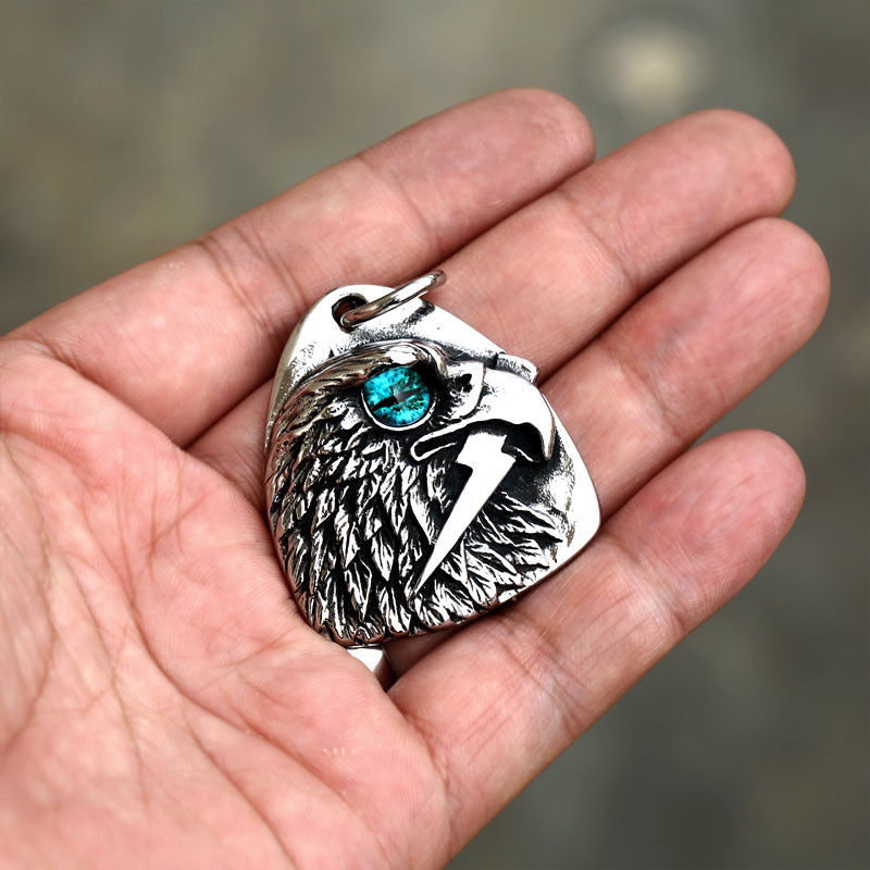 Personalized Retro Titanium Steel Eagle Pendant with Turquoise Inlay for Men
