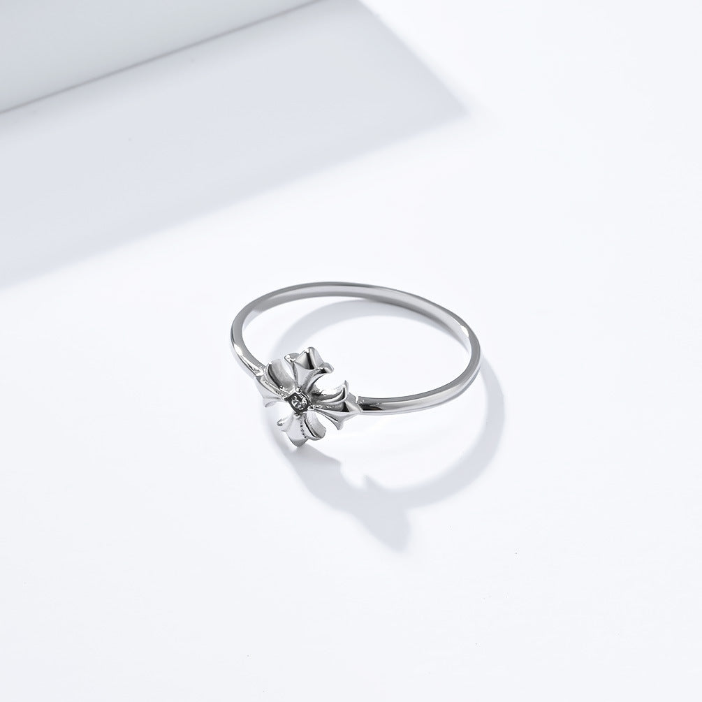 Planderful Everyday Genie Cross Flower Stainless Steel Ring For Women Lightweight Luxury Fashion Jewelry