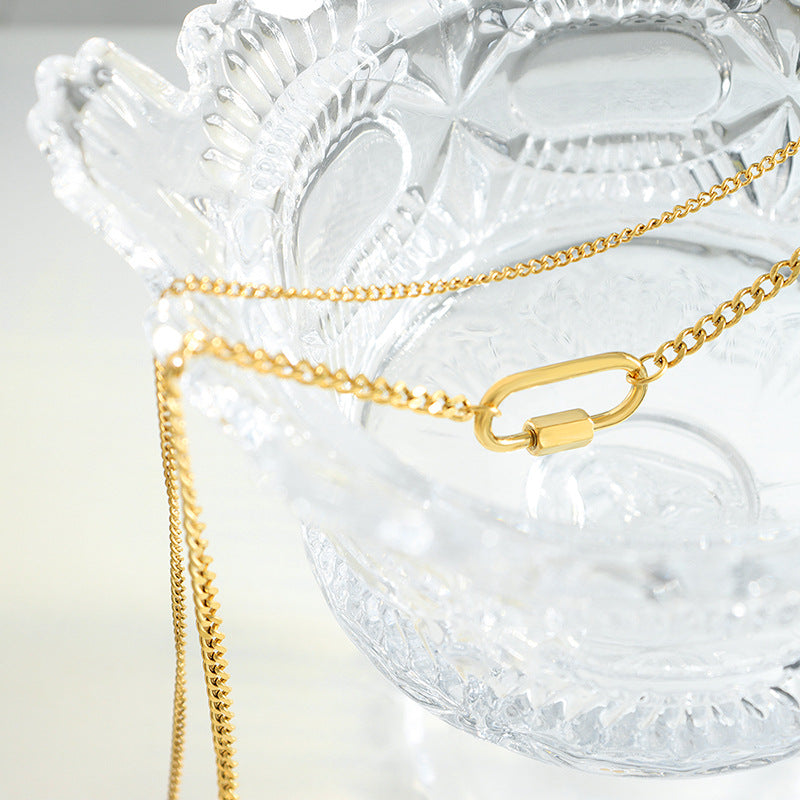 Geometric Double Layered Titanium Steel Necklace with Clawbone Detail