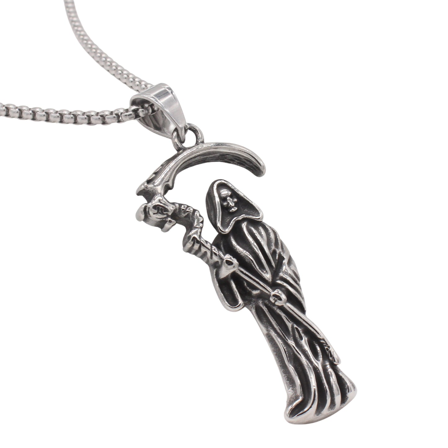 Planderful Jewelry Mens Skull Pendant in Titanium Steel, Retro Death Sickle Design