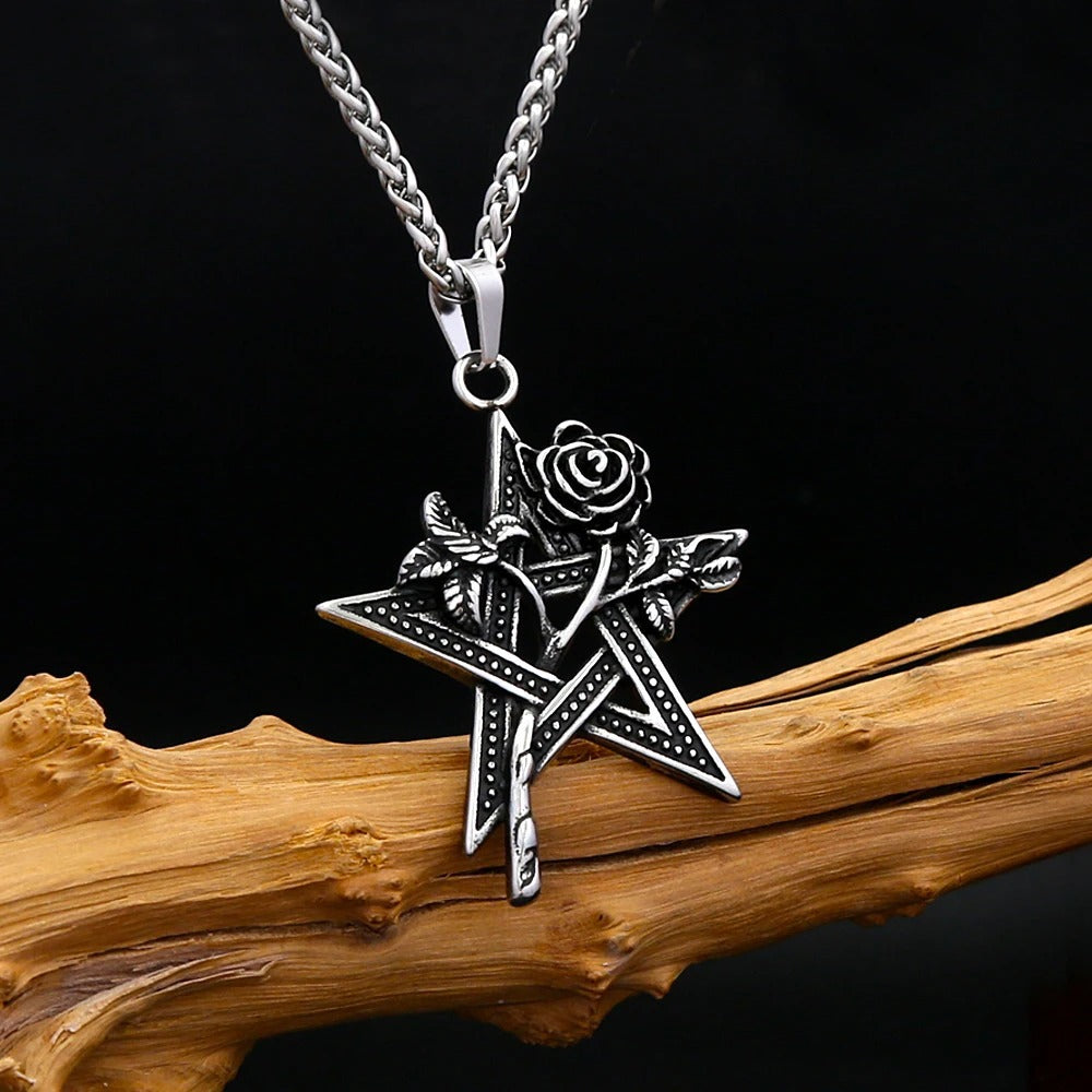 Vintage Rose Stainless Steel Men's Pendant Necklace