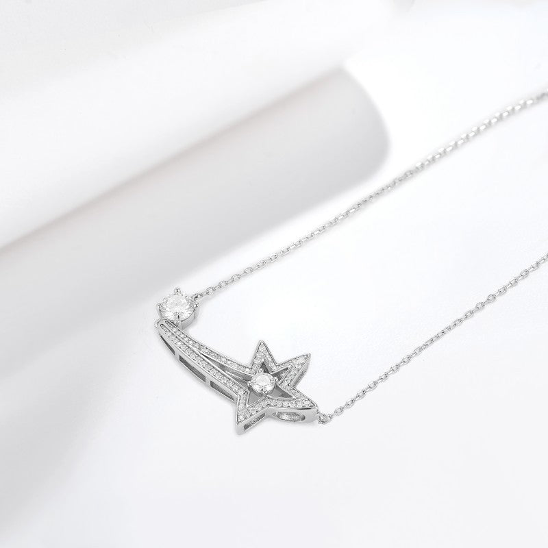 Planderful Moissanite Pentagram Necklace S925 0.5 Carat Classic Comet Design For Women Sparkling Gift