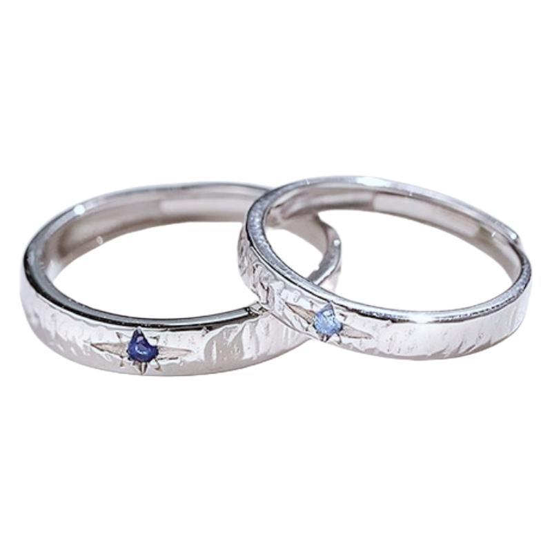 925 Sterling Silver Polar Star Couple Ring Adjustable Pair