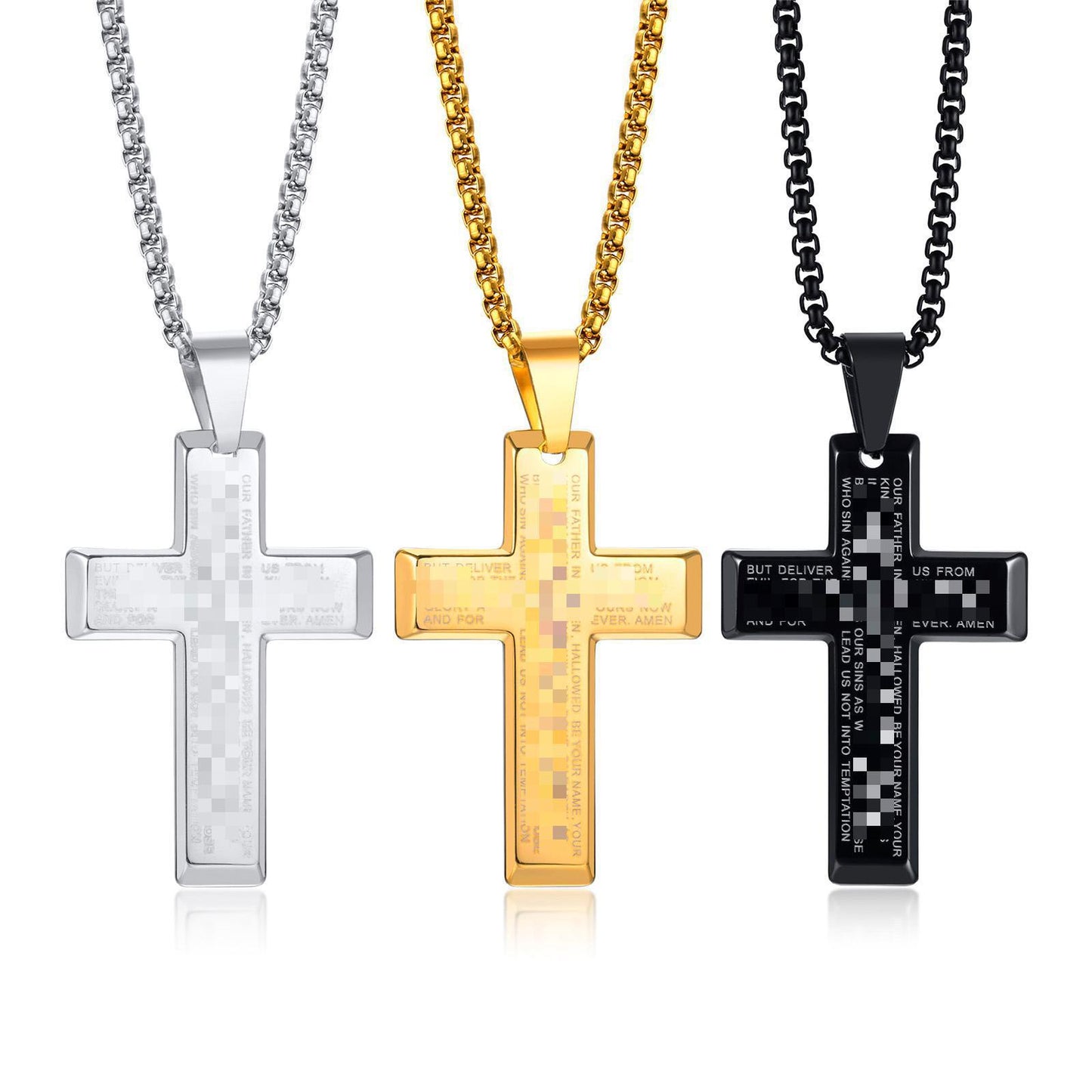 Stainless Steel Cross Pendant Men's Laser Accessories Necklace