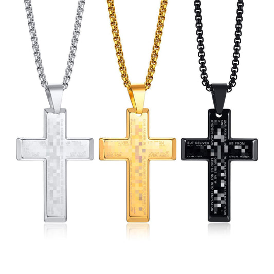Stainless Steel Cross Pendant Men's Laser Accessories Necklace