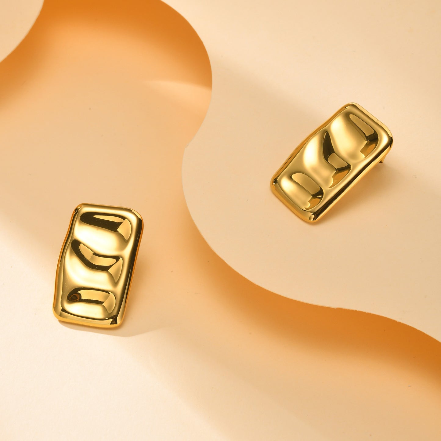 French Stainless Steel Square Pleated Earrings Women's 18K Gold