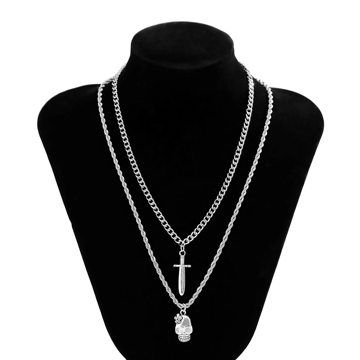 Planderful Dagger Skull Double Necklace Vienna Verve Metal Jewelry For Women Bold Geometric Statement