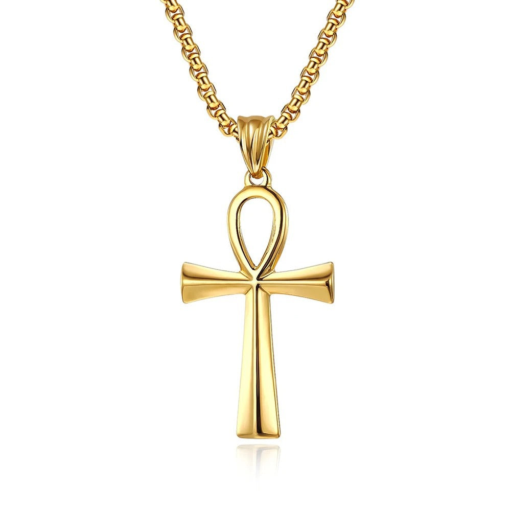 Punk Cross Egyptian Stainless Steel Men's Pendant Necklace