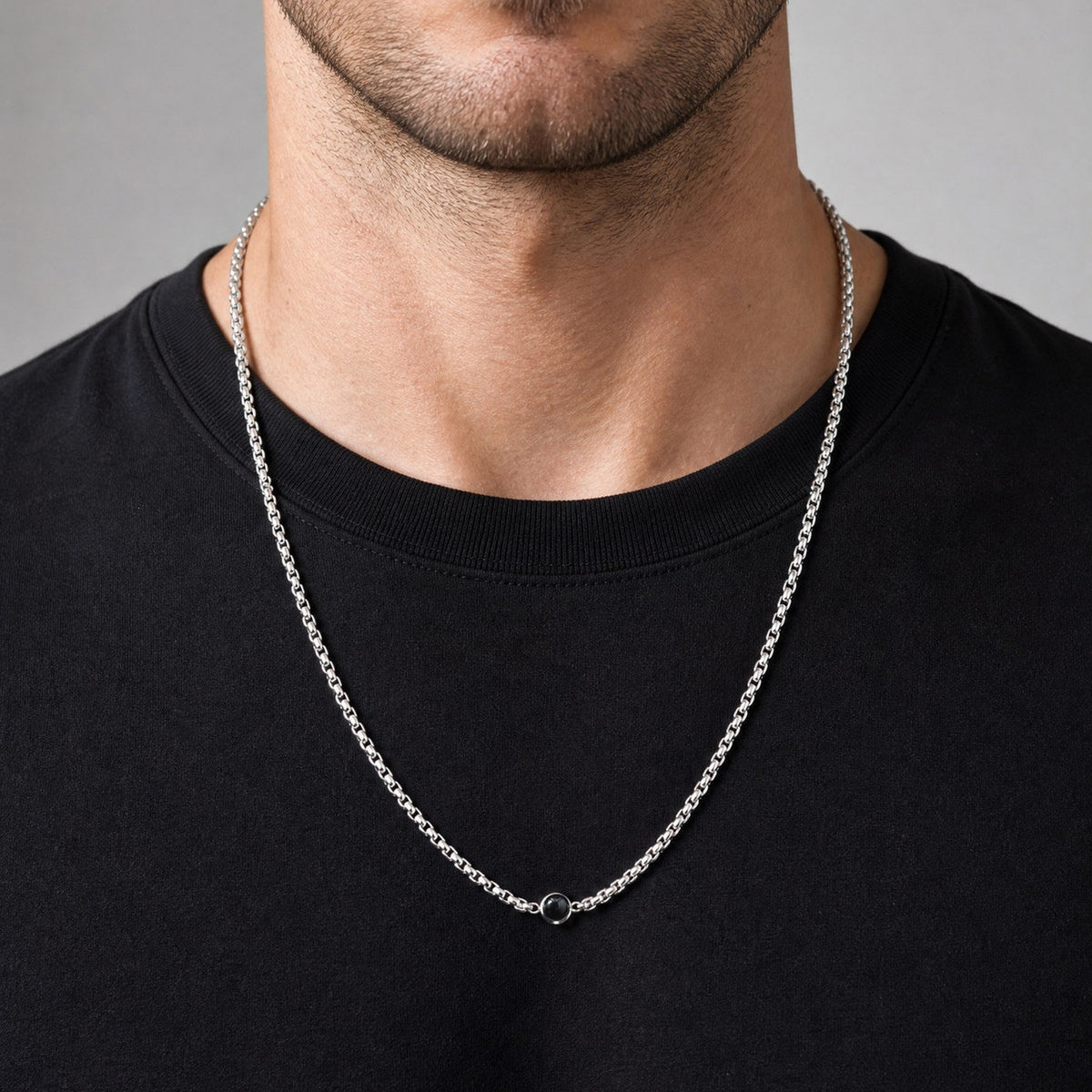 Men's Stainless Steel Black Agate Pearl Chain Necklace Punk Stacked Gift
