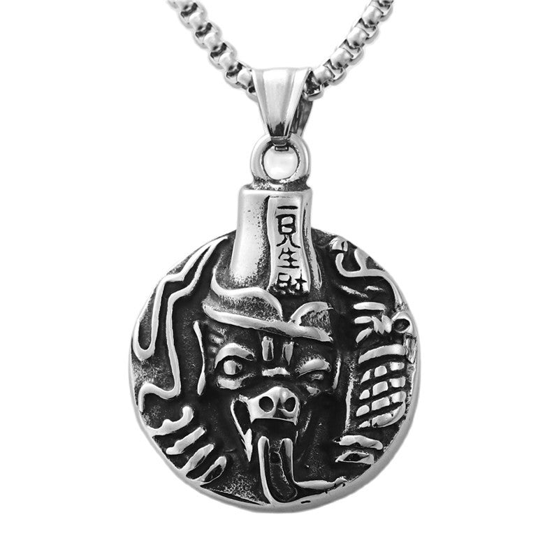 Titanium Steel Black and White Punk Pendant Necklace for Men - Retro Trendy Design