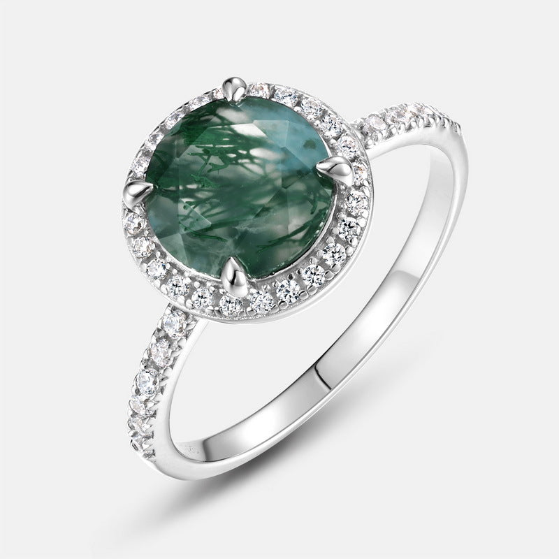 Planderful Jewelry Sterling Silver Agate Ring For Women With Inlaid Aquatic Stone