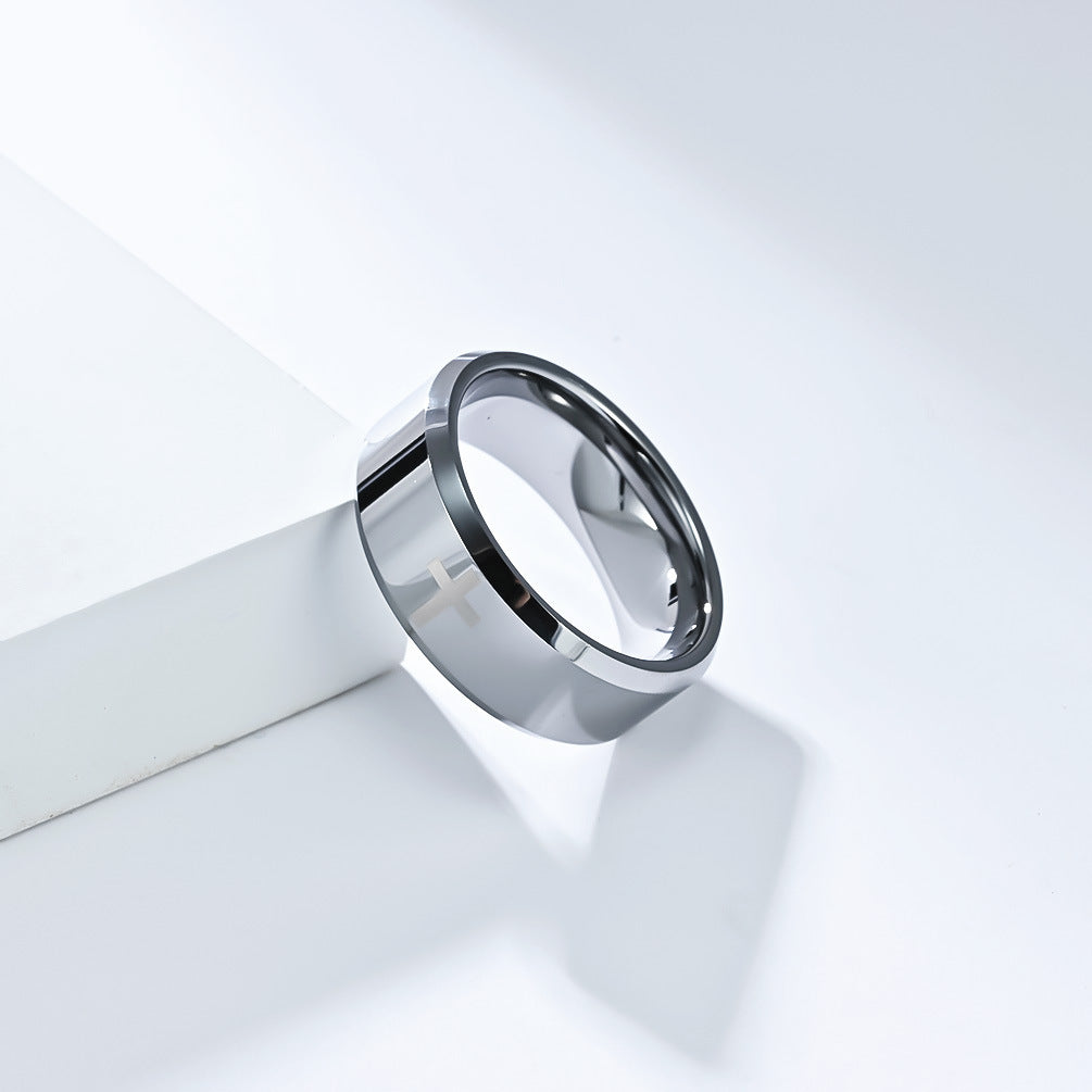 Planderful Laser Cross Tungsten Ring For Men And Women Couple Wedding Band Premium
