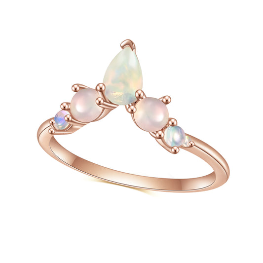 Opal Stone V Shaped Silver Ring