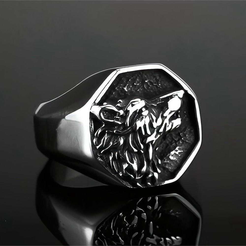 European and American Jewelry Men's Wolf Head Stainless Steel Ring