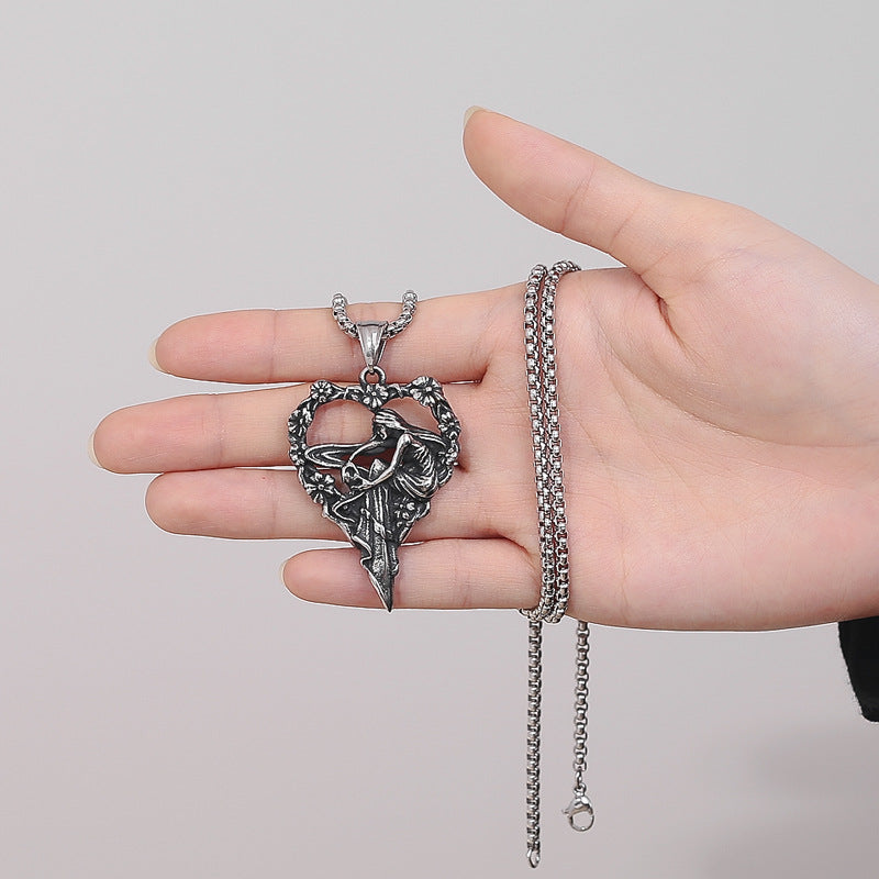 Steel Necklace Vintage Heart Pendant Gift