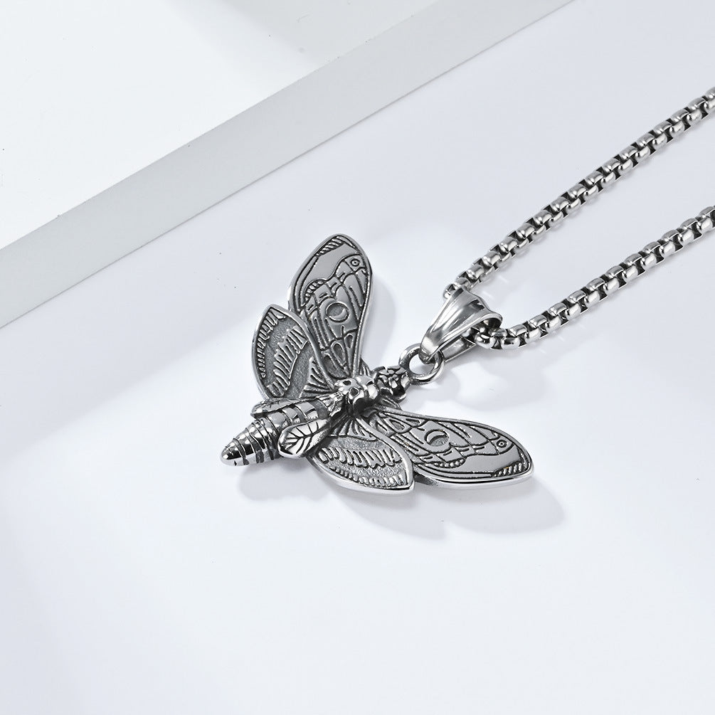 Planderful Punk Butterfly Skull Necklace Titanium Steel Dark Edgy Pendant For Gothic Fashion Lovers