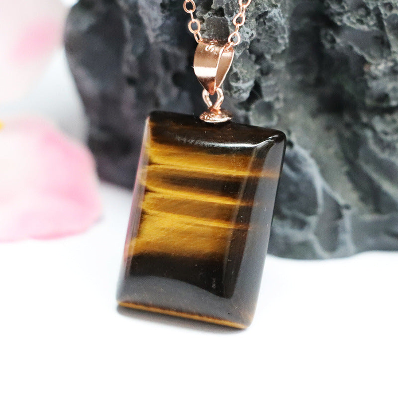 Tiger Eye Peace Plaque 925 Silver Pendant — No Chain