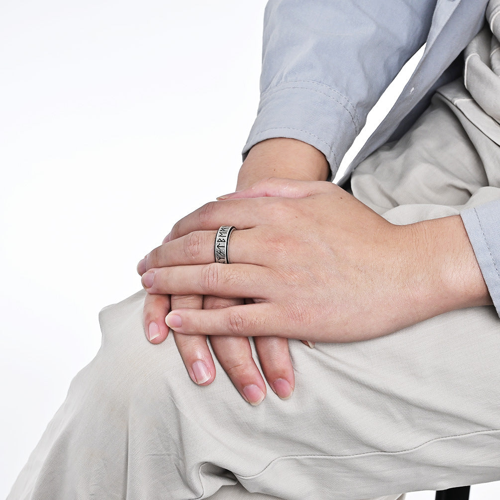 Retro Style Nordic Viking Text Titanium Steel Ring for All