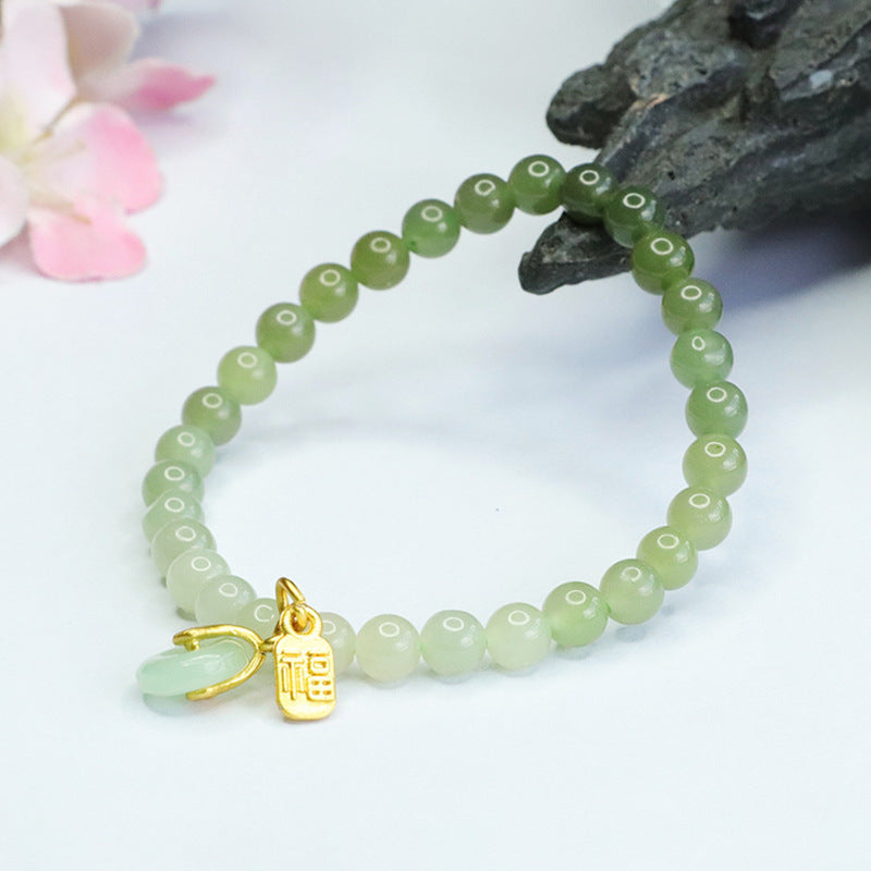 Fortune's Favor Sterling Silver Bracelet with Natural Hetian Jade Gradient