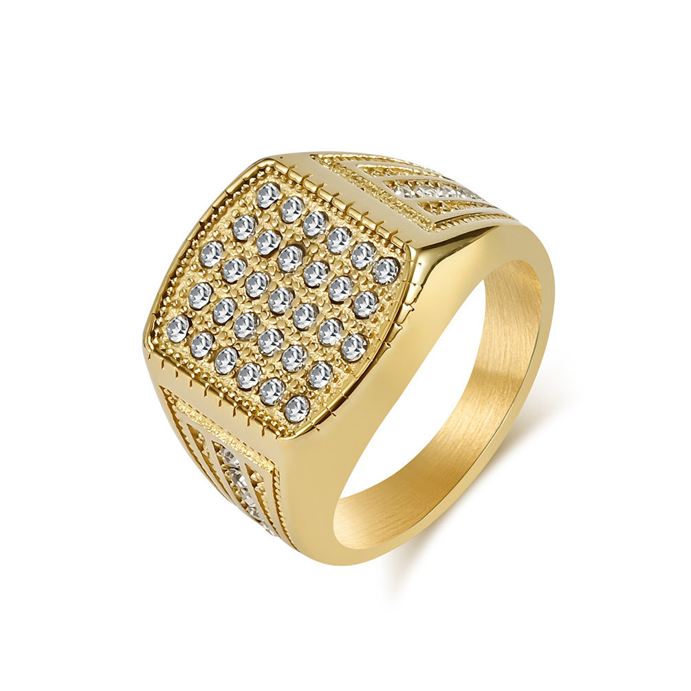 Planderful Gold Plated Zircon Titanium Steel Ring For Men Hip Hop Trend Jewelry Edition