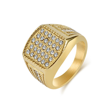 Planderful Gold Plated Zircon Titanium Steel Ring For Men Hip Hop Trend Jewelry Edition
