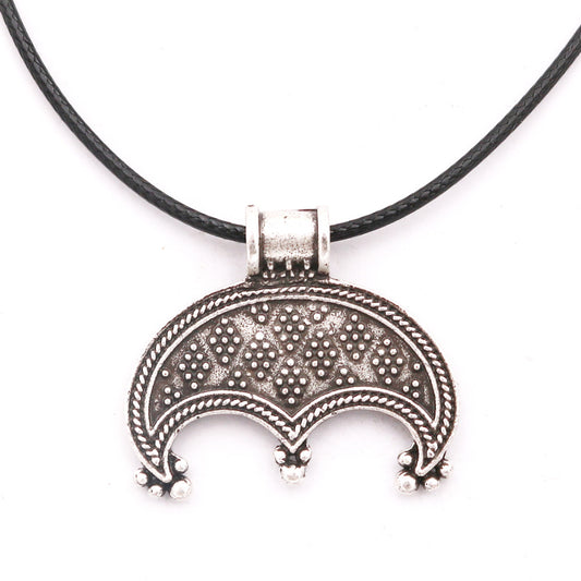 Viking Odin Retro Silver Moon Metal Pendant Necklace - European American Men's Jewelry