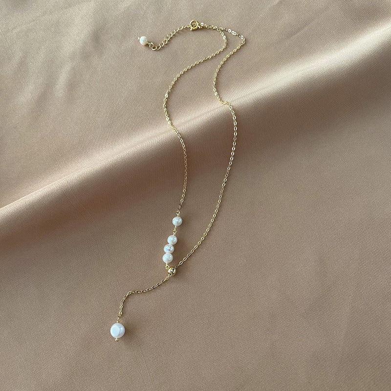 Light Luxury 14K Gold Pearl Collar Necklace for Women by Planderful Collection