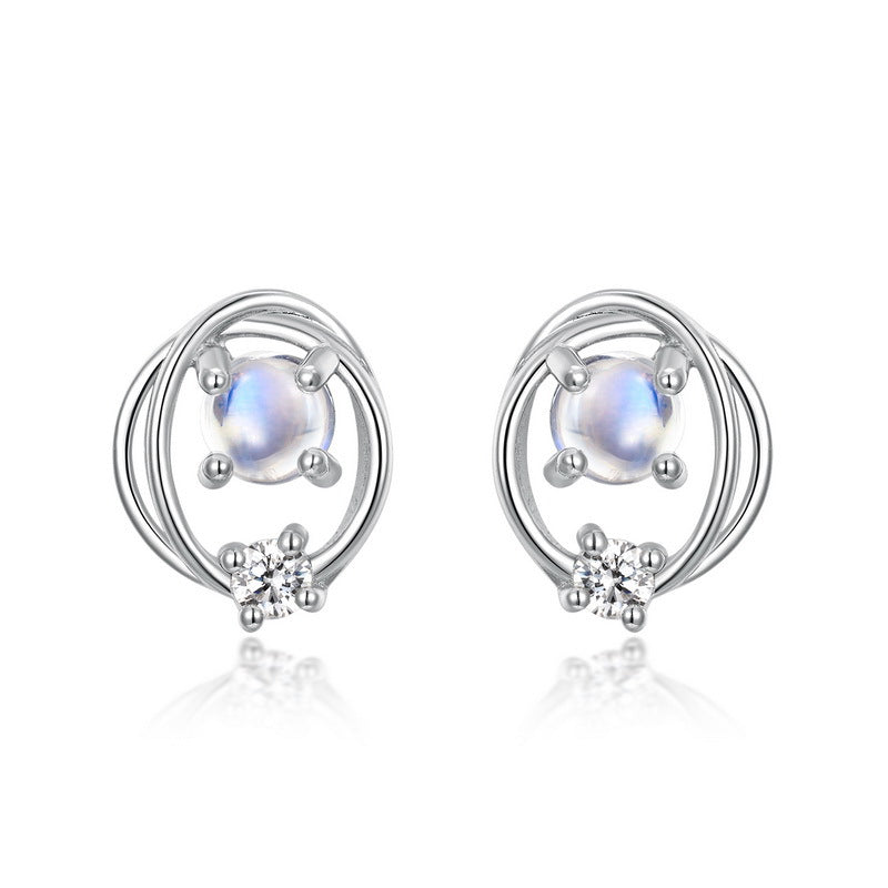 Planderful Cosmic Saturn S925 Sterling Silver Stud Earrings – Simple Blue Moonlight Planet Design