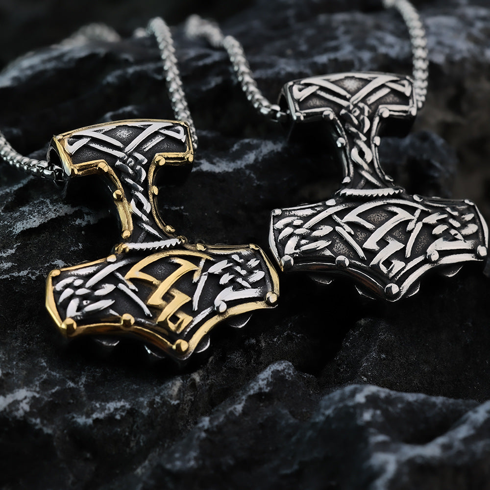 Planderful Thor Hammer Necklace For Men Titanium Steel Pendant With Premium Electroplating Norse Legacy