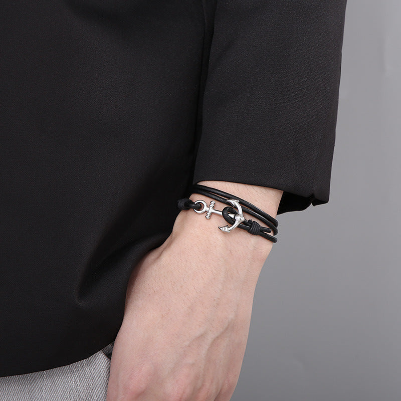 Planderful Men Stainless Steel Anchor Rope Bracelet Navy