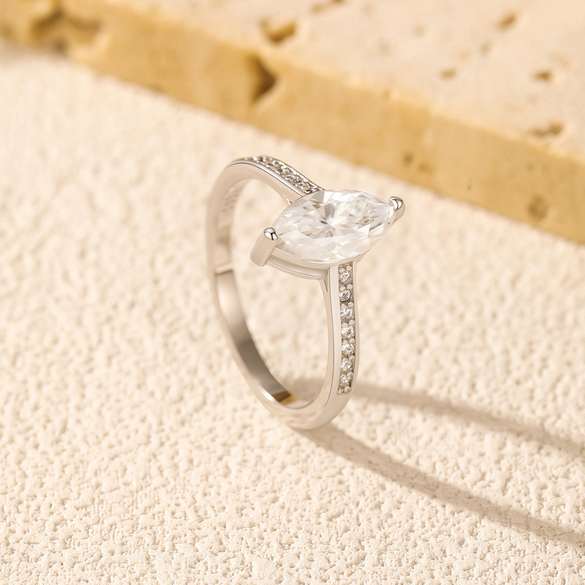 S925 Sterling Silver Marquise Moissanite Statement Ring