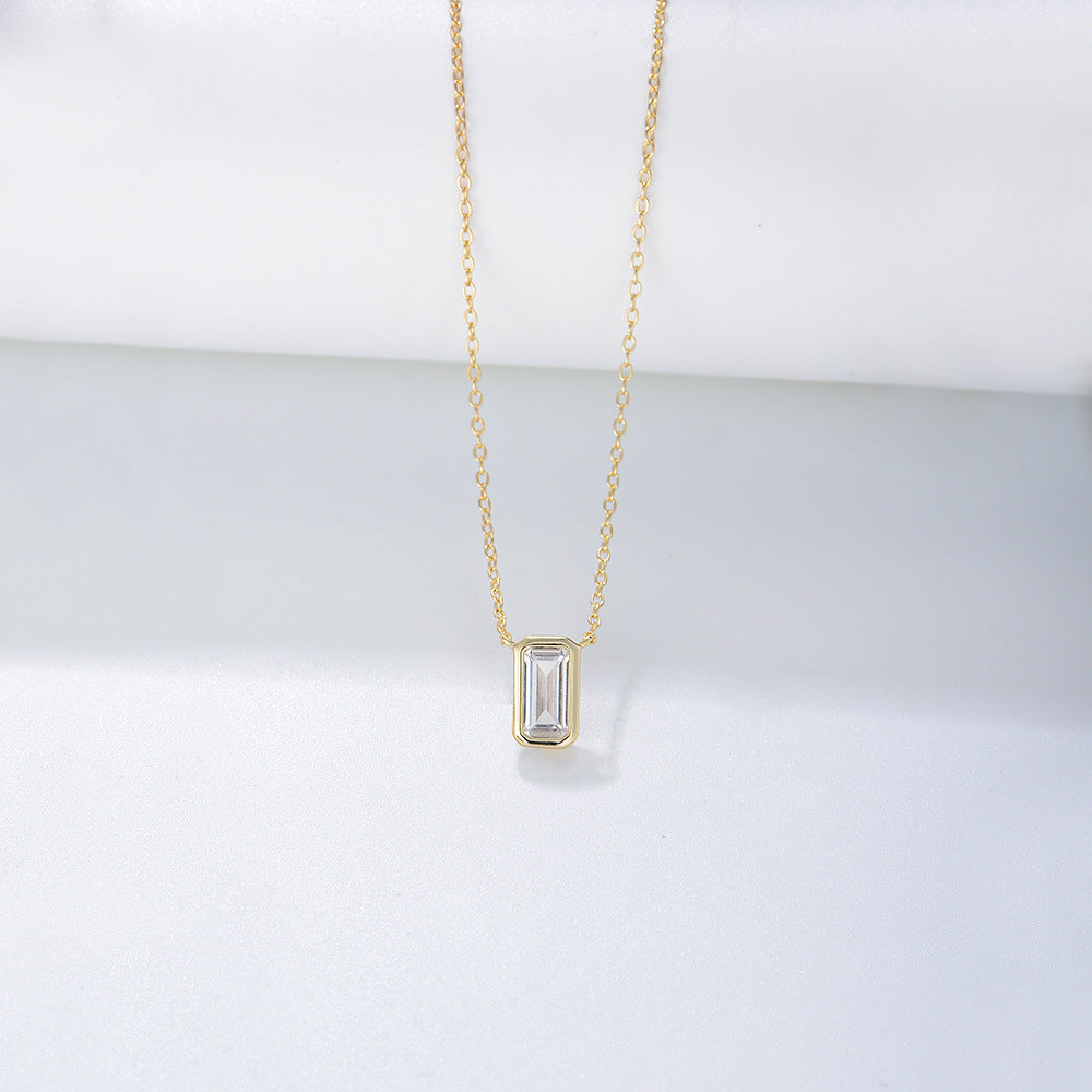 S925 Silver Geometric Square Zircon Pendant Necklace High Sense