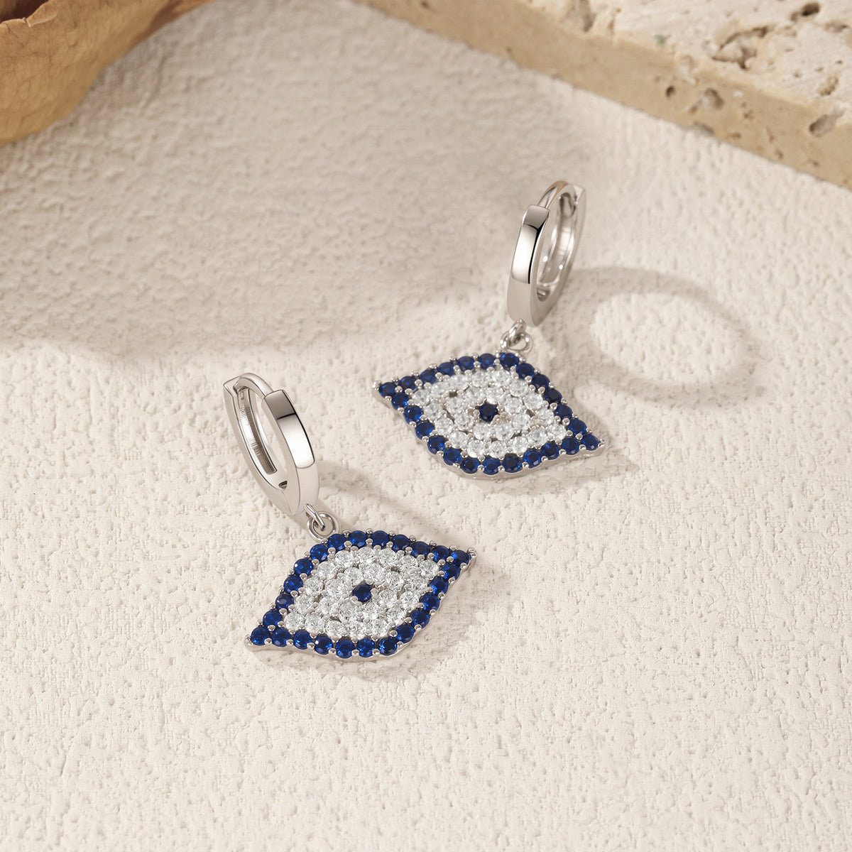 925 Sterling Silver Blue Eye Geometric Earrings