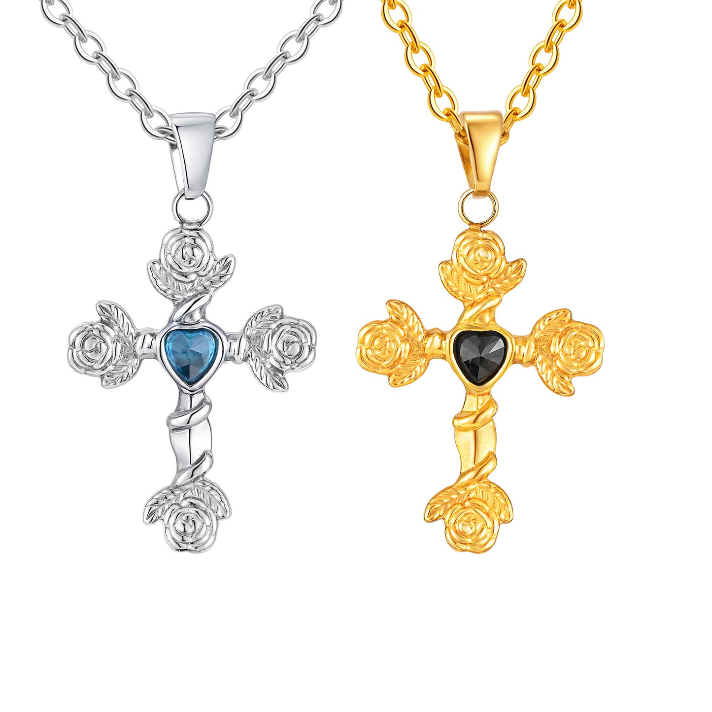 Planderful Medieval Rose Cross Zircon Pendant Necklace Men