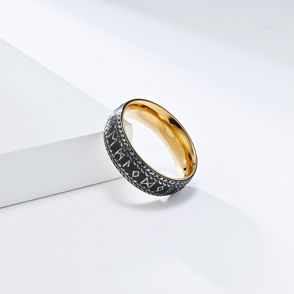 Planderful Nordic Viking Ring For Men Stainless Steel Bold Retro Luhn Character Jewelry