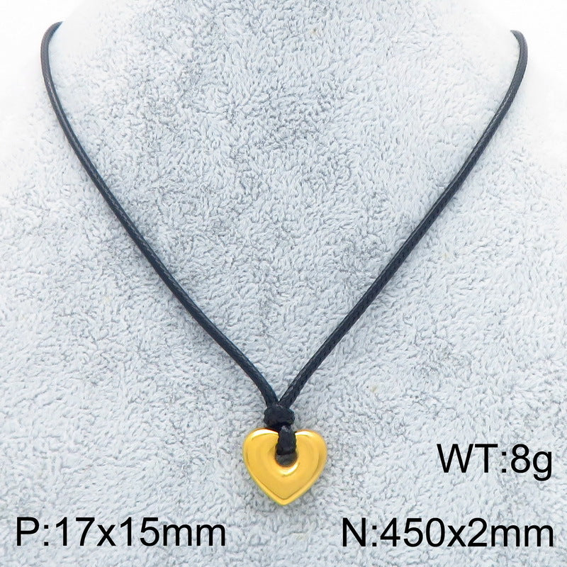 Popular Heart-Shaped Sweater Chain, Creative Wax Rope, Five-Pointed Star Hexagonal Titanium Steel Men's Necklace