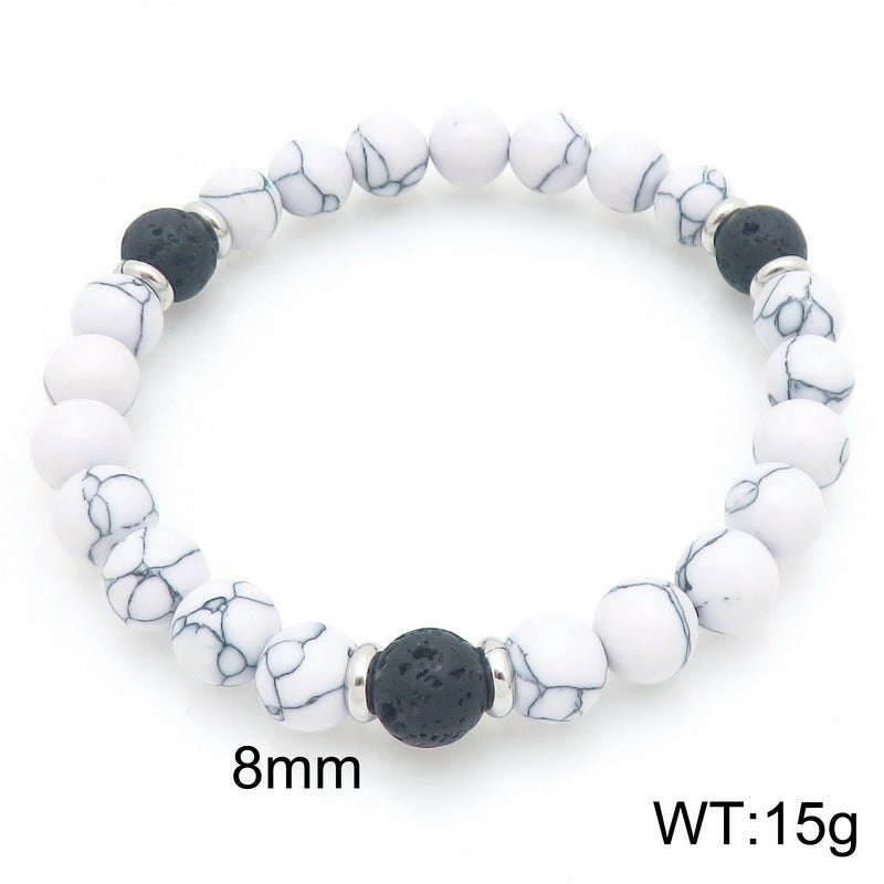 Turquoise Couple Girlfriend Bracelet – Stainless Steel Ring Volcanic Stone Elastic Rope