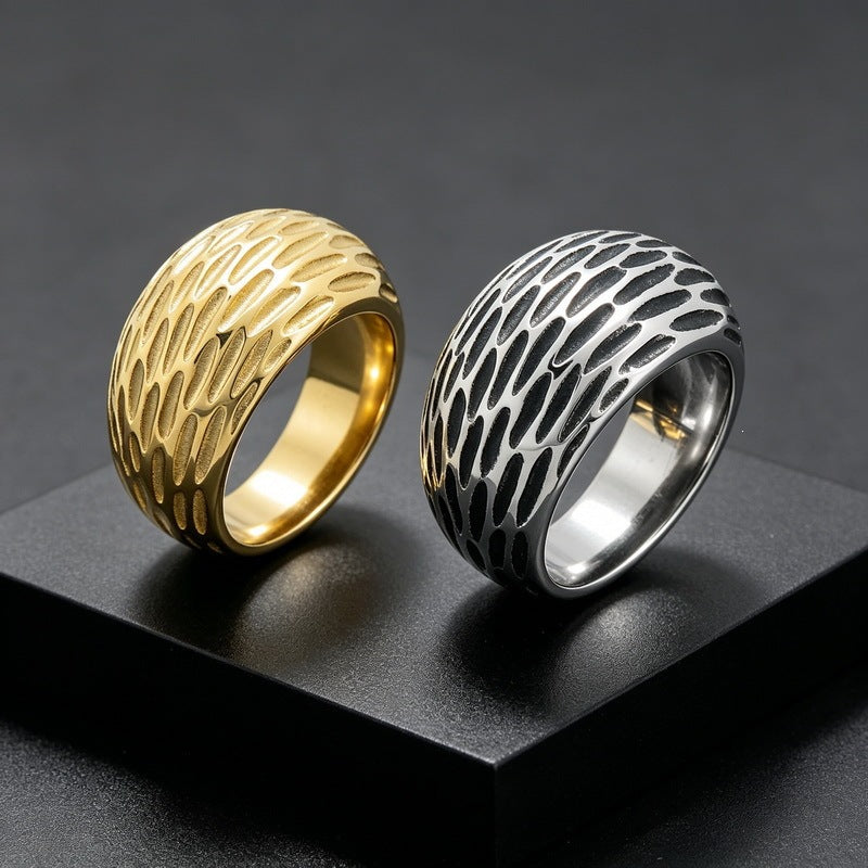 Creative Old 16mm Arc Hammer Titanium Steel Ring Punk Style Retro Spherical Stainless