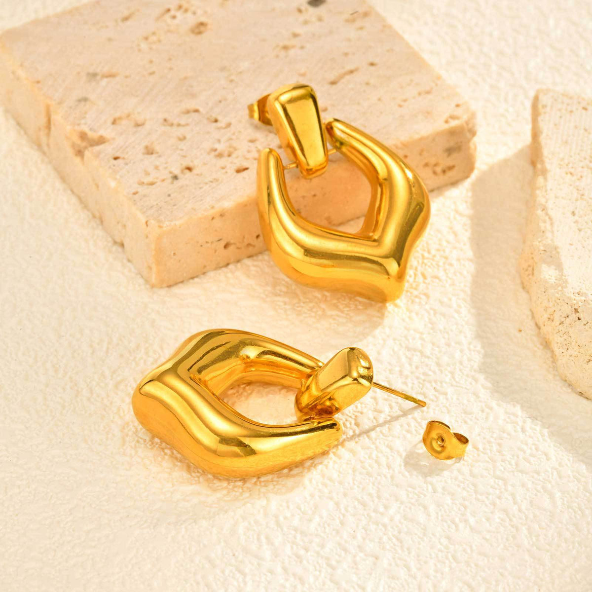 Gold-Tone Sculptural Teardrop Stud Earrings
