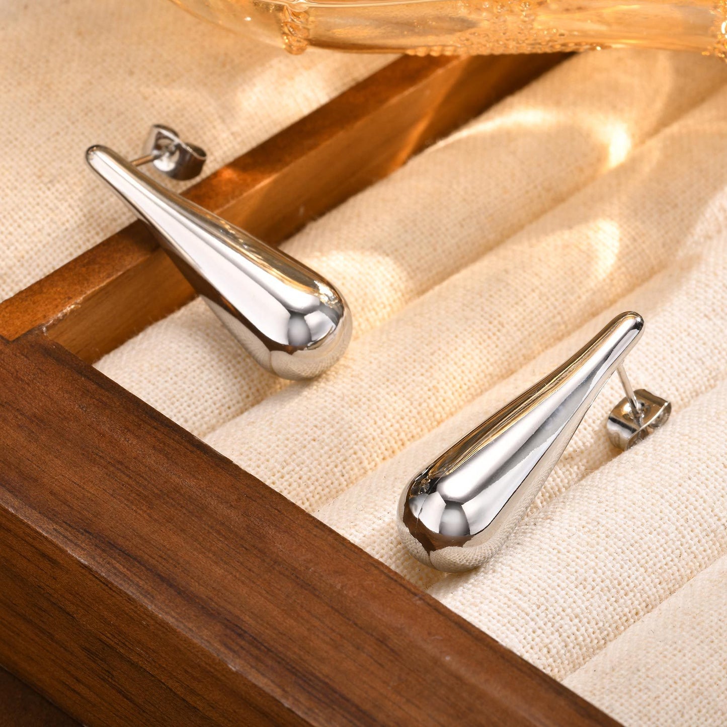 Wholesale Jewelry Stainless Steel Glossy Water Drop Earrings