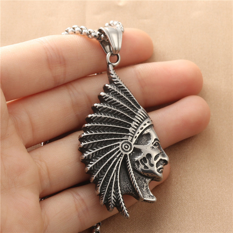 Vintage Punk Style Titanium Steel Indian Pendant Necklace for Men