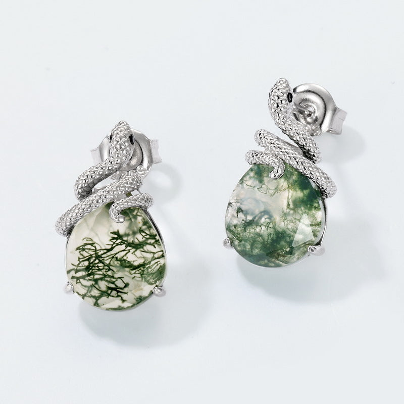 Planderful Winding Snake Earrings – Elegant Sterling Silver with Aquatic Agate