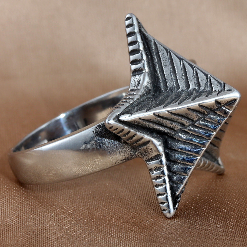 Titanium Steel Pentagram Ring for Men - Retro Trendy Personalized Accessories in European and American Style