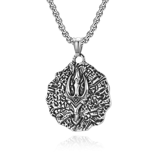 Planderful Personalized Viking Thor Trident Pendant Necklace Stainless Steel For Men Vintage Nordic Design