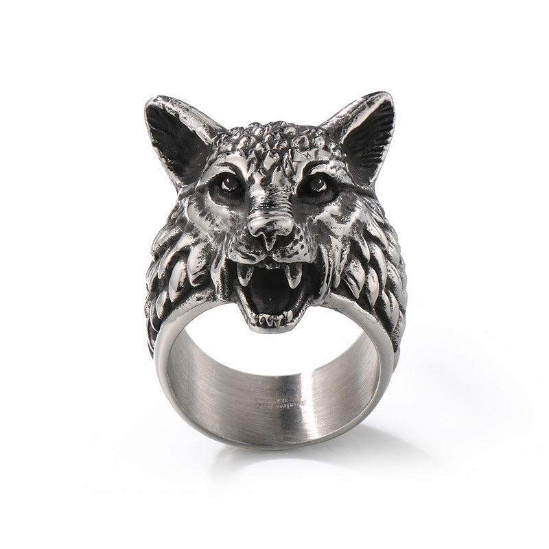 E-Commerce Popular Animal Jewelry, Punk Style Old Viking Wolf Head Stainless Steel Men's Ring