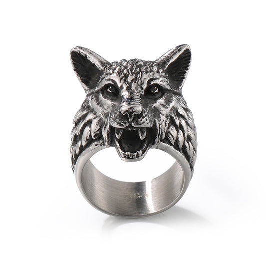 E-Commerce Popular Animal Jewelry, Punk Style Old Viking Wolf Head Stainless Steel Men's Ring
