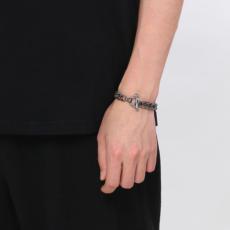 Punk Dark Wind Titanium Steel Bone Ot Buckle Bracelet – & Antique Unisex