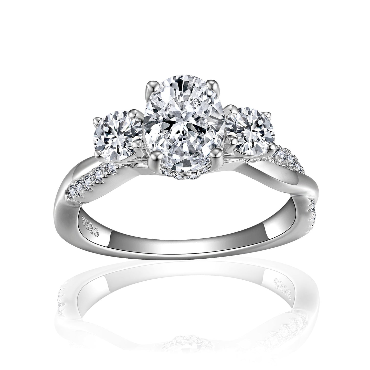Cross-Border Independent Station Egg-Shaped Moissanite 1.5 Carat Twisted Arm Ring S925 Silver-Plated Engagement