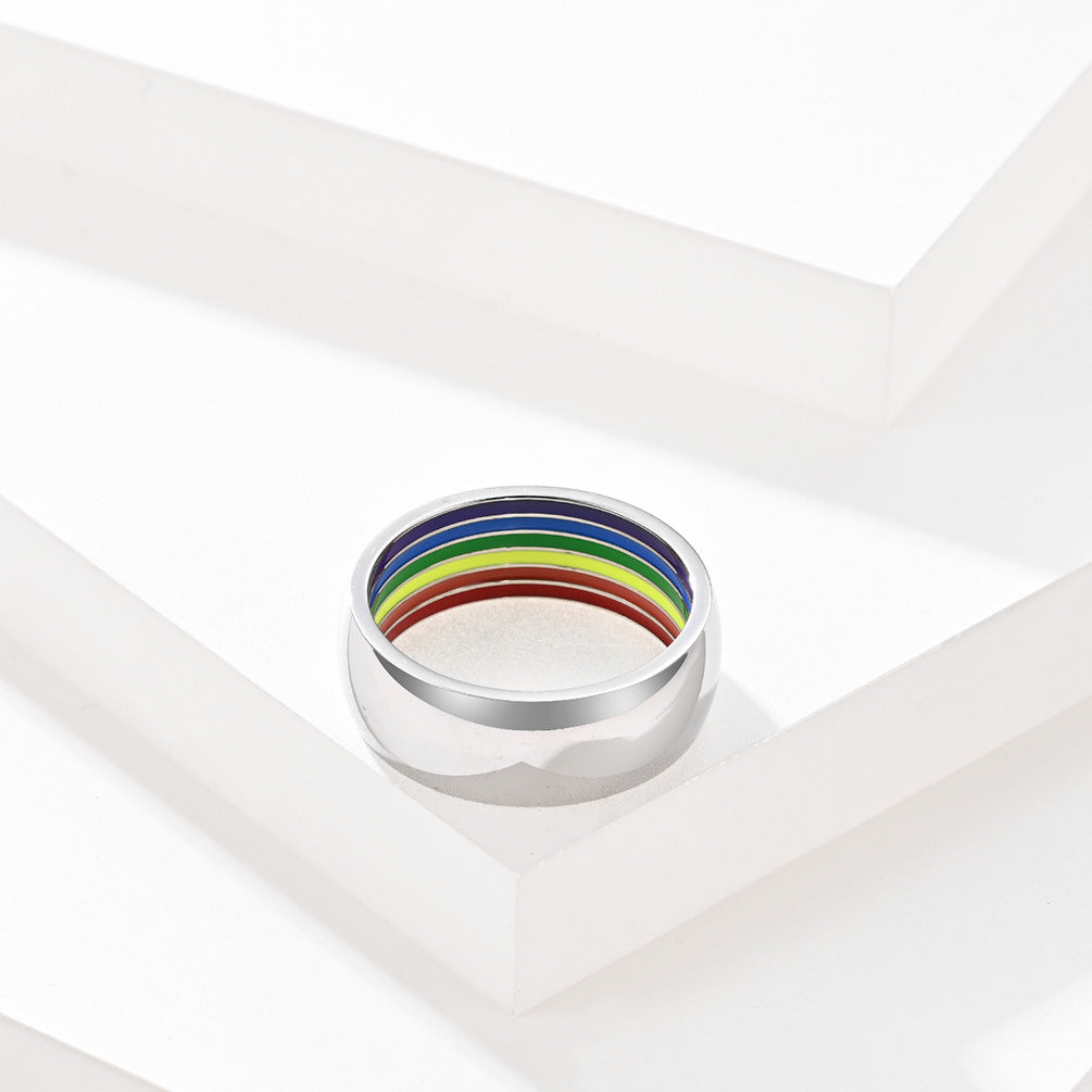Planderful Titanium Steel Ring With Rainbow Element Stripes For Hip Hop Fans Unisex Daily Wear