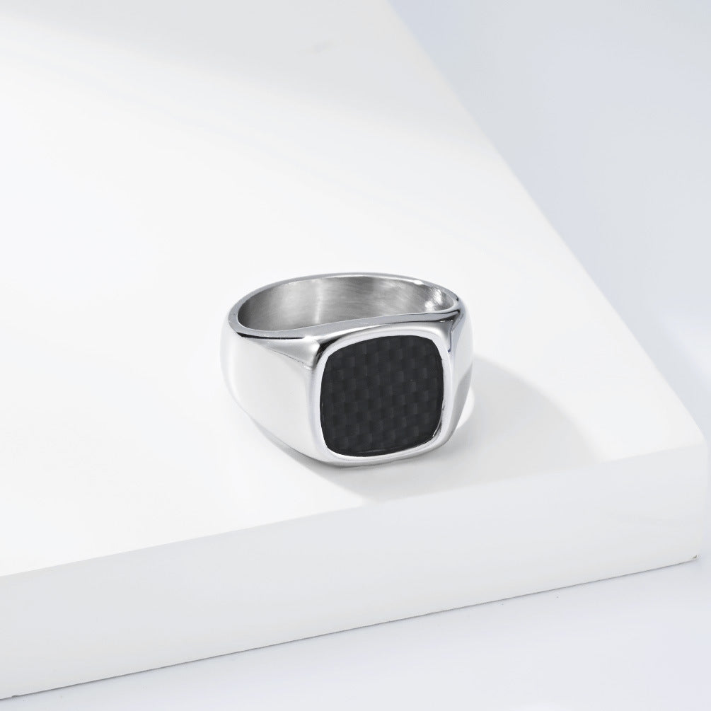 Planderful Titanium Steel Inlaid Carbon Fiber Ring For Men Unisex Everyday Genie Durable Non Fade Streetwear Statement